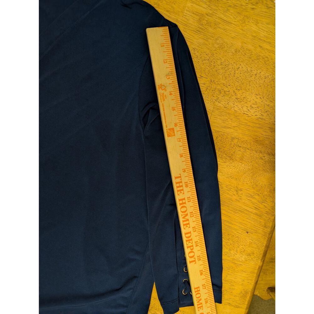 Susan Graver Navy Liquid Knit Cardigan with Sleeve Accents Nautical Spring - Picture 8 of 9